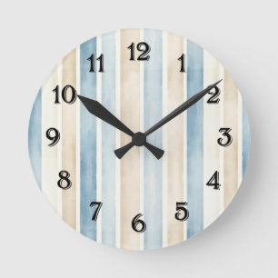 Reloj Redondo Mediano Rayas de Crema Azul de Playa  