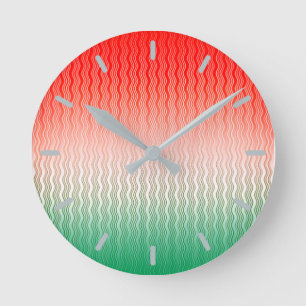 Reloj Redondo Mediano Rayas de onda verde de plata roja