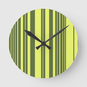 Reloj Redondo Mediano Rayas de Verde Oliva y Amarillo Lima