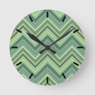 Reloj Redondo Mediano Rayas de zigzag verde oliva
