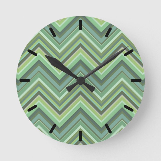 Reloj Redondo Mediano Rayas de zigzag verde oliva (Anverso)