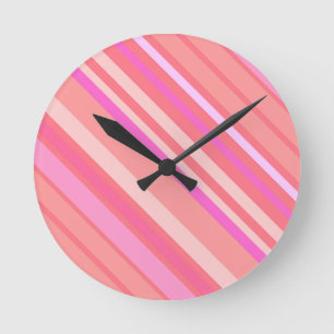 Reloj Redondo Mediano Rayas diagonales de Moda rosa moderna