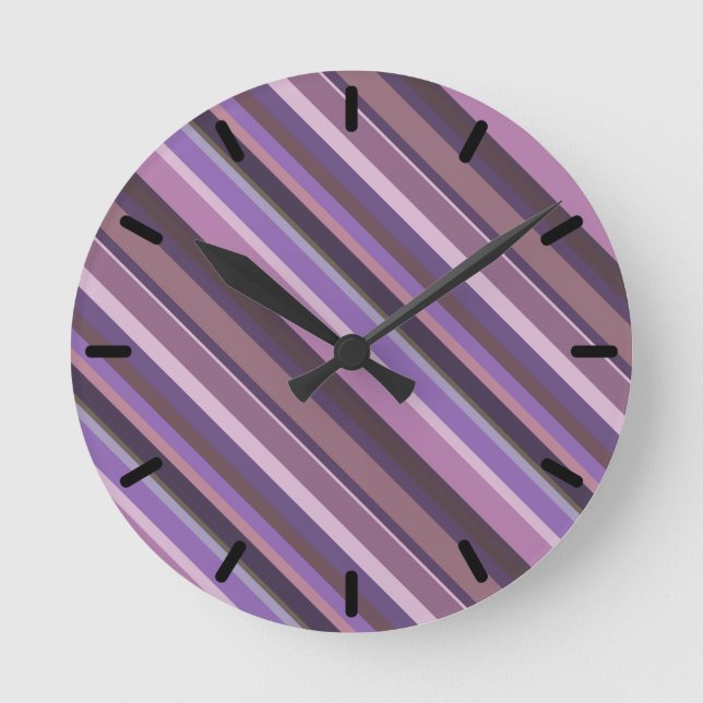 Reloj Redondo Mediano Rayas diagonales malvas (Anverso)