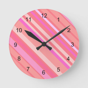 Reloj Redondo Mediano Rayas diagonales rosas