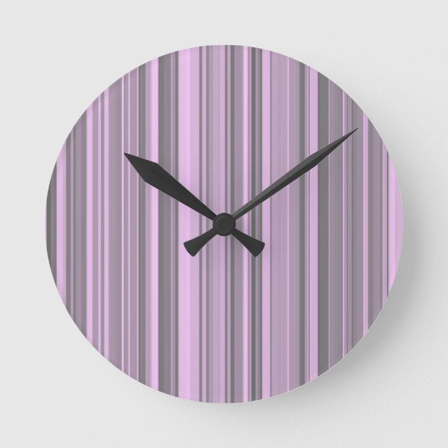 Reloj Redondo Mediano Rayas grises moradas (Anverso)