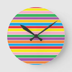 Reloj Redondo Mediano Rayas Horizontales de Arcoíris