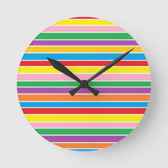 Reloj Redondo Mediano Rayas Horizontales de Arcoíris (Anverso)