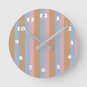 Reloj Redondo Mediano Rayas Ocres, Rosas y Azules