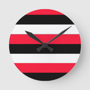 Reloj Redondo Mediano Rayas rojas, blancos y negros