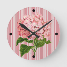 Reloj Redondo Mediano Rayas rosadas y hortensias