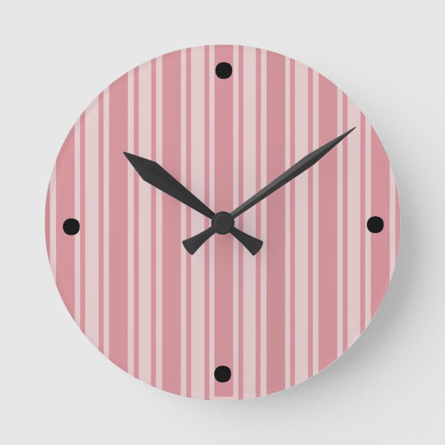 Reloj Redondo Mediano Rayas Rosas (Anverso)