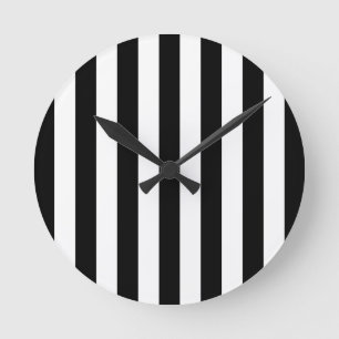 Reloj Redondo Mediano Rayas Verticales Banda Negra Y Blanca