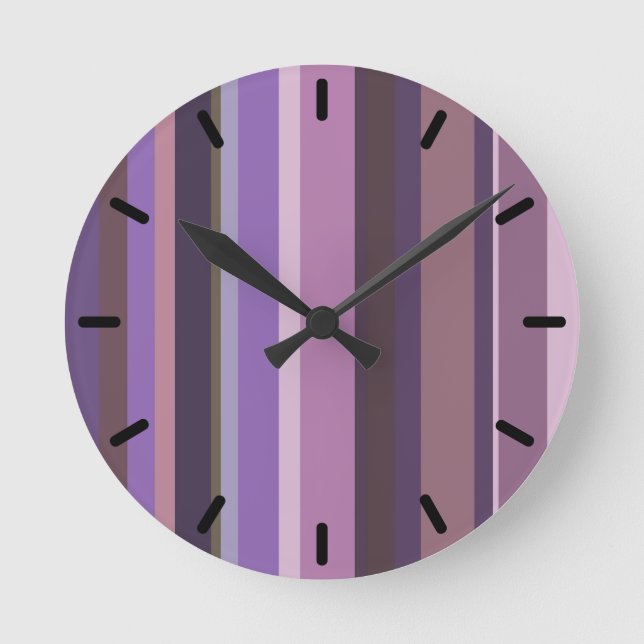 Reloj Redondo Mediano Rayas verticales malvas (Anverso)