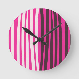 Reloj Redondo Mediano Rayas verticales rosadas blancas y negras