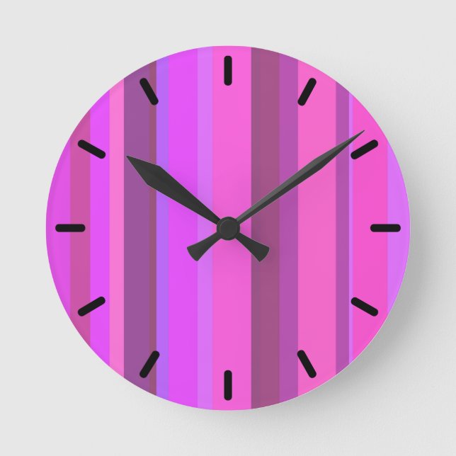 Reloj Redondo Mediano Rayas verticales rosas (Anverso)