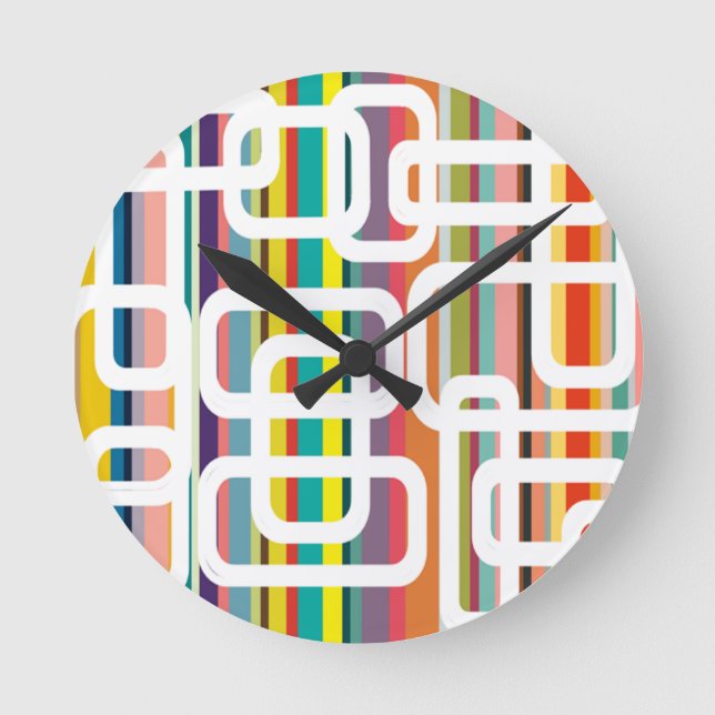 Reloj Redondo Mediano Rayas y Rectángulos (Anverso)