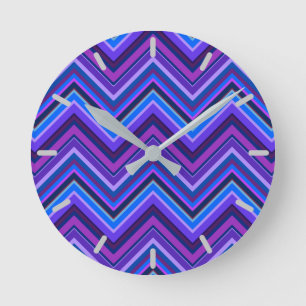 Reloj Redondo Mediano Rayas zigzag azules y violetas