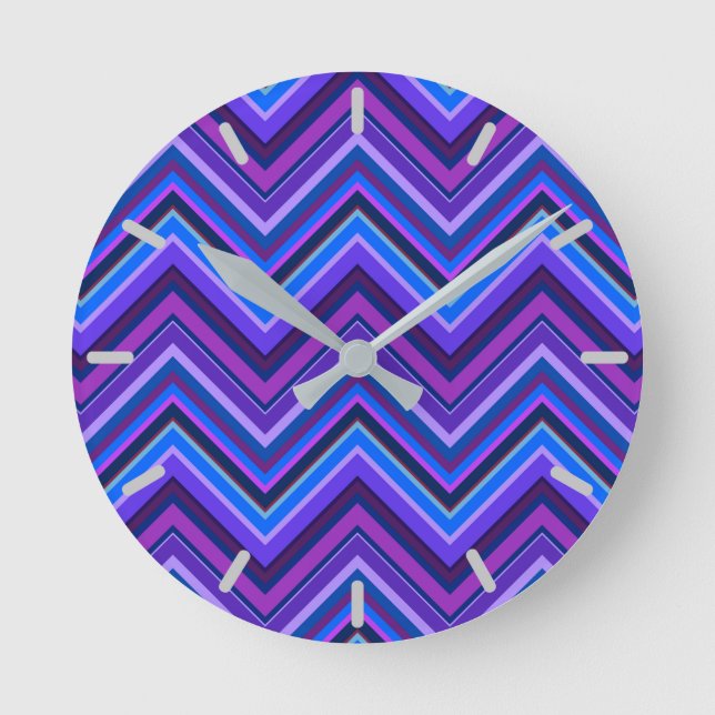 Reloj Redondo Mediano Rayas zigzag azules y violetas (Anverso)