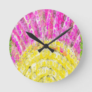 Reloj Redondo Mediano Rayo de sol en amarillo y fucsia