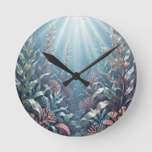 Reloj Redondo Mediano Rayos de sol submarinos Arrecife de coral Escena d