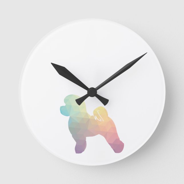 Reloj Redondo Mediano Raza de perro de Bichon Geo Silhouette Pastel (Anverso)