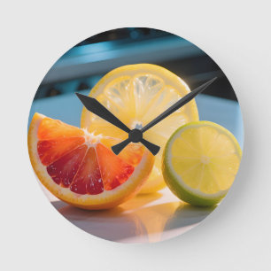 Reloj Redondo Mediano Rebanadas de cítricos vibrantes Pomelo Limón Lima