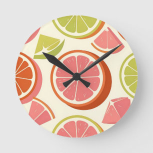 Reloj Redondo Mediano Rebanadas de toronja naranja lima cítricas vibrant
