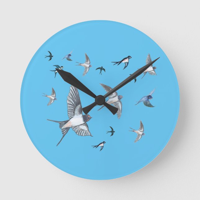 Reloj Redondo Mediano Rebaño de aves tragaperras que vuelan (Anverso)