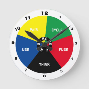 Reloj Redondo Mediano Reciclar, reutilizar, refundir, repensar - ahorrar