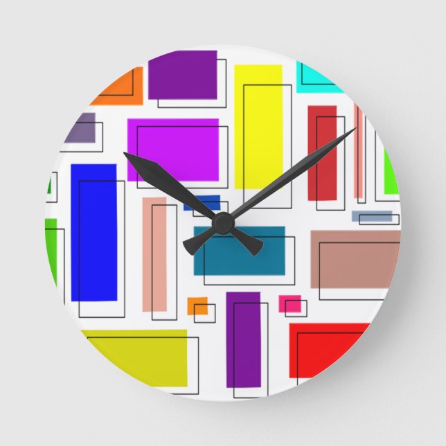 Reloj Redondo Mediano Rectángulos de Bauhaus (Anverso)