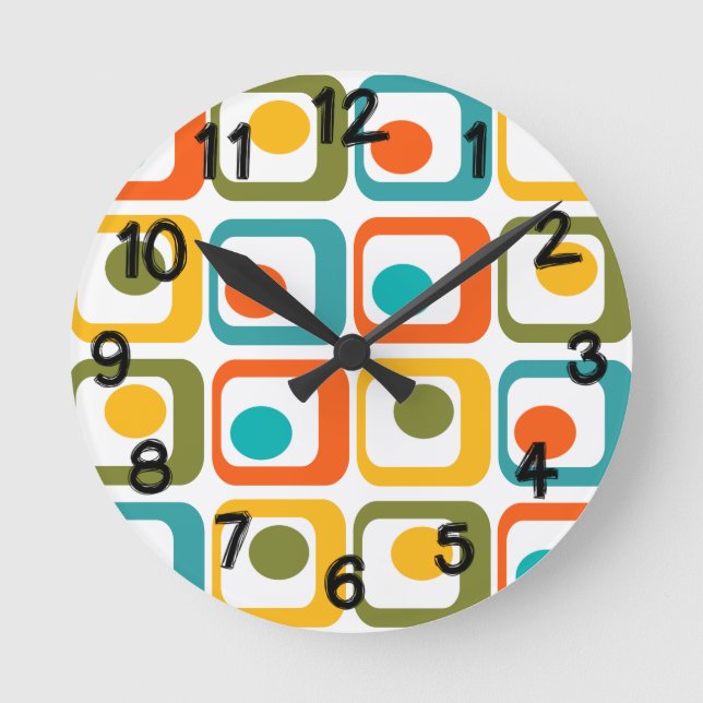 Reloj Redondo Mediano Rectángulos modernos de mediados del siglo (Anverso)
