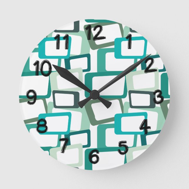 Reloj Redondo Mediano Rectángulos modernos de mediados del siglo (Anverso)