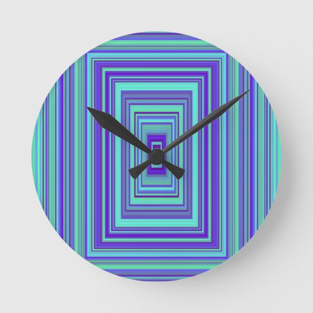 Reloj Redondo Mediano Rectángulos verdes morados azules arte geométrico (Anverso)