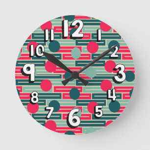 Reloj Redondo Mediano Rectángulos y círculos rosas, azules y Verde azula