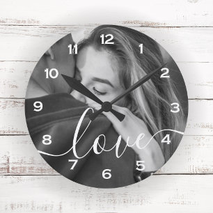 Reloj Redondo Mediano Recuerdo de foto personalizada con letra Brush Scr