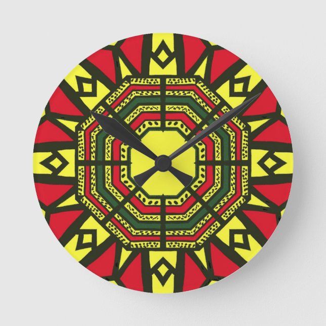Reloj Redondo Mediano Red Afrocentric Tribal (Anverso)