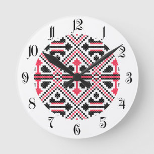 Reloj Redondo Mediano Red and Black cross-stitch Retro Pattern