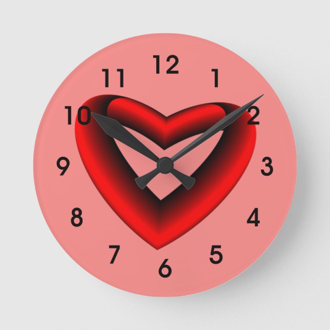 Reloj Redondo Mediano Red and Black Gradient Heart (Anverso)