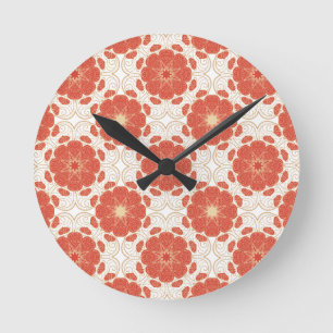 Reloj Redondo Mediano Red And Gold Floral Lace Pattern