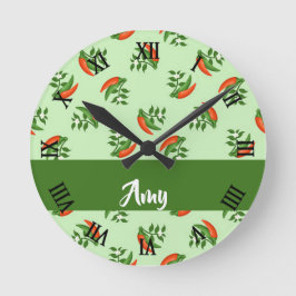 Reloj Redondo Mediano Red and green chili peppers pattern