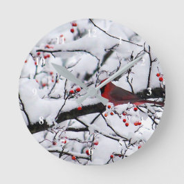 Reloj Redondo Mediano Red Cardinal Snow Tree Photo
