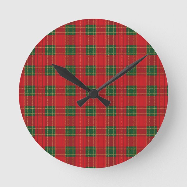 Reloj Redondo Mediano Red Christmas Plaid Pattern | Cozy Holiday Design  (Anverso)