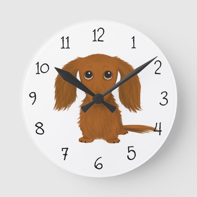 Reloj Redondo Mediano Red Dachshund de larga duración | Perro de dibujos (Anverso)