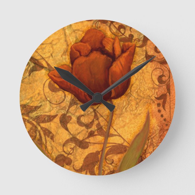 Reloj Redondo Mediano Red Flowers II (Anverso)