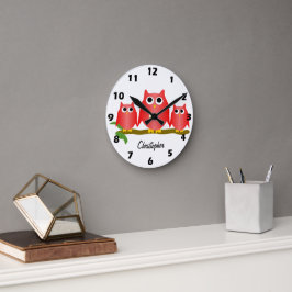 Reloj Redondo Mediano Red Owls Diseño Personalizado