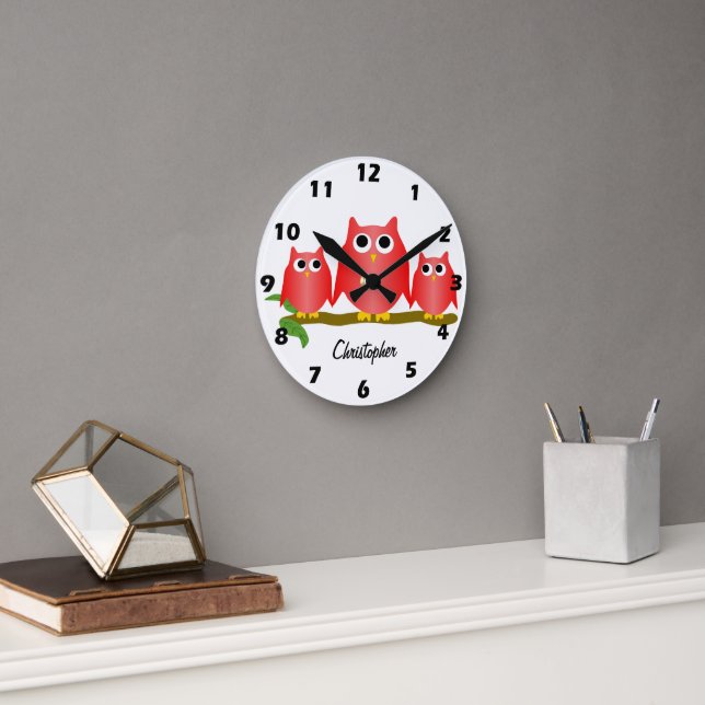 Reloj Redondo Mediano Red Owls Diseño Personalizado (Oficina)