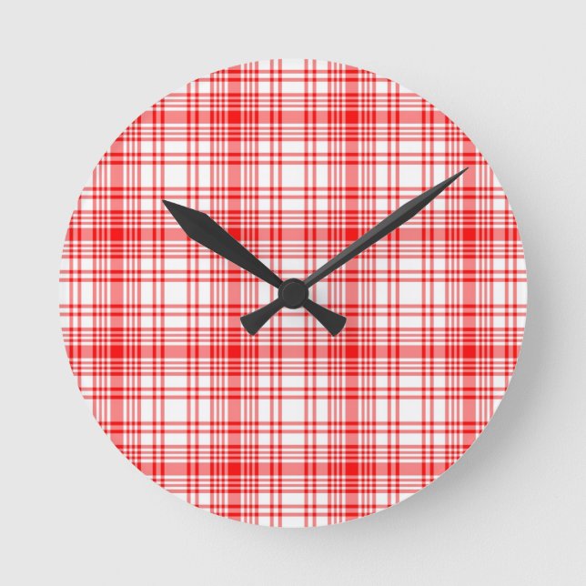Reloj Redondo Mediano Red Plaid (Anverso)