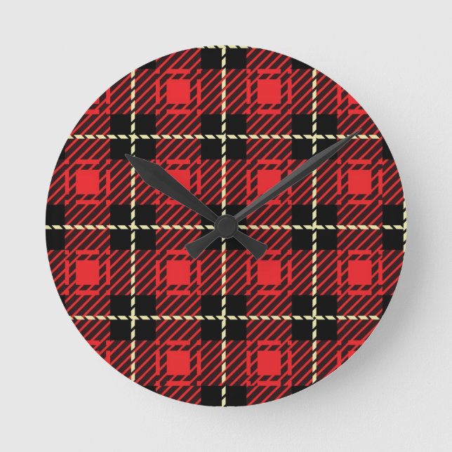 Reloj Redondo Mediano Red Plaid Background (Anverso)