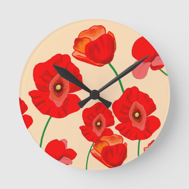 Reloj Redondo Mediano Red Poppy Field  (Anverso)