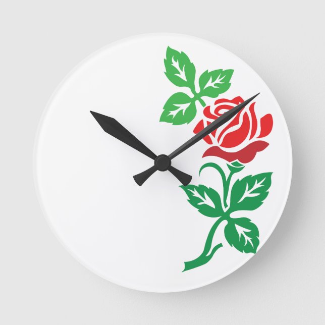 Reloj Redondo Mediano Red Rose Flower Design – Classic Floral Beauty (Anverso)